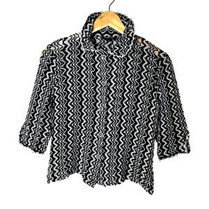 Vintage CYNTHIA MAX Black White Zigzag Knit Button Front Artwear Top Jacket S